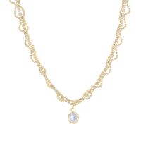 Collier en laiton, avec 1.96inch chaînes de rallonge, Rond, Plaqué d'or 14K, pavé de micro zircon & pour femme, protéger l'environnement, sans nickel, plomb et cadmium, 10mm, Longueur Environ 12.2 pouce, Vendu par PC