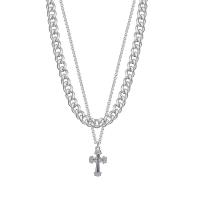 Collier d'acier titane, avec Pendentif en alliage de zinc, croix, Placage, Double couche & unisexe, Longueur Environ 17.7 pouce, Vendu par PC