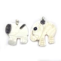 Colgantes de Nácar, con Arcilla analiar de diamantes de imitación AB & aleación de zinc, Elefante, Blanco, Vendido por UD