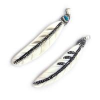 Shell Hangers, Freshwater Shell, met strass klei pave & Zinc Alloy, Blad, wit, 16x75mm, Verkocht door PC