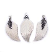 Shell Pendler, Freshwater Shell, med rhinestone ler bane & Zinc Alloy, Leaf, hvid, Solgt af PC