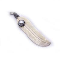 Freshwater Shell Hanger, met strass klei pave & Zinc Alloy, Veer, wit, Verkocht door PC