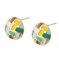 Ottone stallone orecchino, Cerchio, placcato color oro, gioielli di moda & per la donna & smalto, multi-colore, 13x13x18mm, 10Pairspaio/lotto, Venduto da lotto