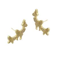 Boucles d'oreilles en laiton zircon cubique pavent, papillon, Placage de couleur d'or, bijoux de mode & pavé de micro zircon & pour femme, doré, 24.50x14x14mm, 10pairescouple/lot, Vendu par lot