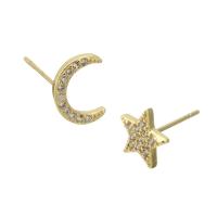 Cúbicos Circonia Pendiente Latón Micro pavimenta, metal, Luna y estrella, chapado en color dorado, Joyería & micro arcilla de zirconia cúbica & para mujer, dorado, 8*11*14mm,8*8*14mm, 10parespareja/Grupo, Vendido por Grupo