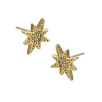 Cubic Zirconia Micro Pave Latão Brinco, cobre, Estrela de Oito Pontas, cromado de cor dourada, joias de moda & micro pavimento em zircônia cúbica & para mulher, dourado, 9x9x14mm, 10Pairs/Lot, vendido por Lot