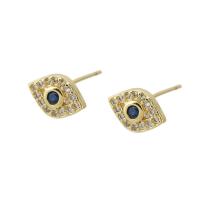 Boucles d'oreilles en laiton zircon cubique pavent, Placage de couleur d'or, bijoux de mode & pavé de micro zircon & pour femme, bleu, 9.50x6.50x14.50mm, 10pairescouple/lot, Vendu par lot