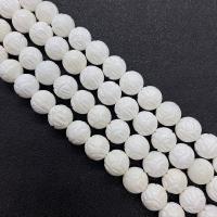 Natural White Shell Perler, Runde, Carved, du kan DIY & forskellig størrelse for valg, hvid, Solgt Per Ca. 15 inch Strand