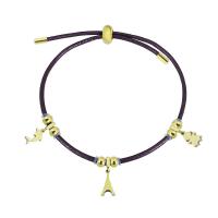 Pulsera de acero de titanio, Partículas de acero, con cordón de cuero, chapado en color dorado, Ajustable & para mujer, más colores para la opción, 10-15mm, longitud aproximado 10.24 Inch, Vendido por UD