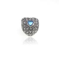 316L Stainless Steel European Large Hole Beads Heart silver color plated with rhinestone Sold By PC