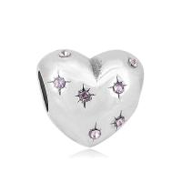 316L Stainless Steel Europæiske store hulperler, Heart, med rhinestone, flere farver til valg, 10-15mm, Solgt af PC