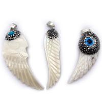 Natural White Shell Pendler, med rhinestone ler bane, Wing Shape, Anden figur til valg & du kan DIY, hvid, Solgt af PC