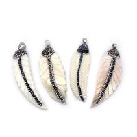 Natural White Shell Pendler, med rhinestone ler bane, Leaf, Anden figur til valg & du kan DIY, hvid og sort, Solgt af PC