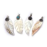 Natural White Shell Pendler, med rhinestone ler bane, Leaf, Anden figur til valg & du kan DIY, hvid, Solgt af PC