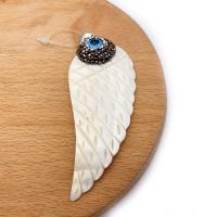 Μενταγιόν Shell, Γλυκού νερού Shell, με πηλό rhinestone pave, Wing Shape, DIY, λευκό, 31x78mm, Sold Με PC