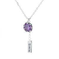 Kubieke Zircon Micro effenen Sterling zilveren ketting, 925 sterling zilver, micro pave zirconia & voor vrouw, purper, Lengte Ca 19.68 inch, Verkocht door PC