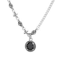 Kubieke Zircon Micro effenen Sterling zilveren ketting, 925 sterling zilver, Vintage & micro pave zirconia & voor vrouw, zwart, Lengte Ca 17.71 inch, Verkocht door PC