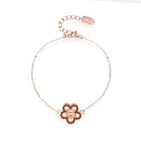 Zirconi micro Bracciale in argento Sterling Pave, 925 sterline d'argento, Fiore, placcato oro rosa, Micro spianare cubic zirconia & per la donna, Lunghezza Appross. 6.3 pollice, Venduto da PC