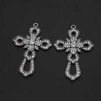 Rhinestone hänge, Järn, Cross, med strass, silver, 68mm, Säljs av PC