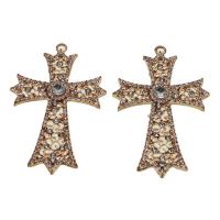 Rhinestone hänge, Järn, Cross, med strass, steg guldfärg, 69mm, Säljs av PC