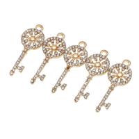 Zinc Alloy Rhinestone Pendants Key with rhinestone golden 34mm Sold By PC