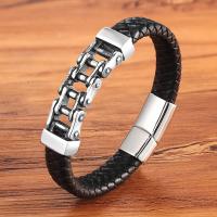 PU Leather Cord Bracelets with 304 Stainless Steel Vacuum Plating fashion jewelry & woven pattern Sold By PC