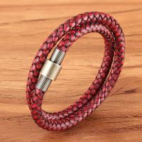 PU Leather Cord Bracelets with 304 Stainless Steel Vacuum Plating fashion jewelry & woven pattern Sold By PC