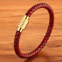 PU Leather Cord Bracelets with 304 Stainless Steel Vacuum Plating fashion jewelry & woven pattern Sold By PC