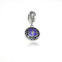 Stal nierdzewna European Zawieszki, 316 Roestvrij staal, Four Leaf Clover, platinum plated, Vintage & glazuur & met strass, purper, 13.80x30mm, Verkocht door PC