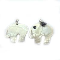 Shell Pendler, Freshwater Shell, med rhinestone ler bane, Elephant, Unisex, hvid, 41x44mm, Solgt af PC