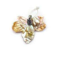 Shell Pendler, Freshwater Shell, med rhinestone ler bane, Maple Leaf, Unisex, gul, 43x53mm, Solgt af PC