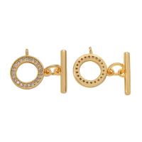 Messing Toggle sluiting, gold plated, met strass, gouden, nikkel, lood en cadmium vrij, 13x10mm, Verkocht door PC