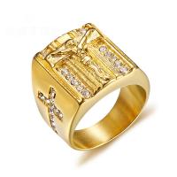 Strass roestvrij staal vinger ring, 304 roestvrij staal, verschillende grootte voor keus & voor de mens & met strass, gouden, 19mm, Verkocht door PC