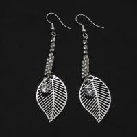 Ijzer Drop Earring, voor vrouw & met strass, zilver, 74mm, Verkocht door PC