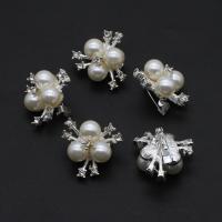 Kunststof Pearl Brooch, Ijzer, met Plastic Pearl, met strass, zilver, 22mm, Verkocht door PC