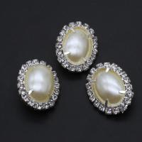 Plastic perle broche, Jern, med Plastic Pearl, med rhinestone, blandede farver, 32mm, Solgt af PC