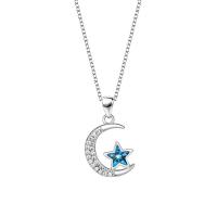 Sterling Silver Κολιέ, 925 ασημένιο ασήμι, Σελήνη και Star, οβάλ αλυσίδα & για τη γυναίκα & με στρας, περισσότερα χρώματα για την επιλογή, 20x12.20mm, Μήκος 45 cm, Sold Με PC