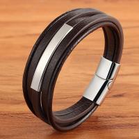 PU Leather Cord Bracelets with 304 Stainless Steel Vacuum Plating fashion jewelry Sold By PC