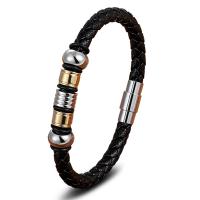 PU Leather Cord Bracelets with 304 Stainless Steel Vacuum Plating fashion jewelry Sold By PC