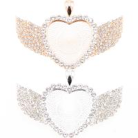 Zinc Alloy vedhæng Cabochon Setting, Winged Heart, forgyldt, med rhinestone, flere farver til valg, nikkel, bly & cadmium fri, 61x41mm, Ca. 50pc'er/Bag, Solgt af Bag