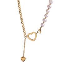 Collana di titanio acciaio, Titantium acciaio, with Shell Pearl, Cuore, unisex & cavo, nessuno, 50mm,10mm, Lunghezza Appross. 14.96 pollice, Venduto da PC