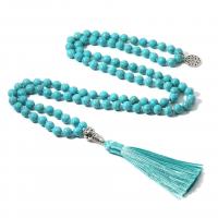 Mode Fringe ketting, turkoois, met Polyester garens & Zinc Alloy, silver plated, mode sieraden, Lengte 51-80 cm, Verkocht door PC