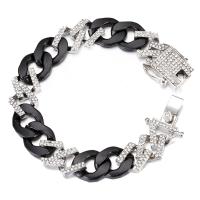 Zinklegering armbandkettingen, Zinc Alloy, plated, met strass, gemengde kleuren, nikkel, lood en cadmium vrij, 15mm, Lengte 7.87 inch, Verkocht door PC