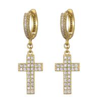 Huggie Hoop Drop Earring Brass Cross plated Unisex & micro pave cubic zirconia nickel lead & cadmium free Sold By Pair