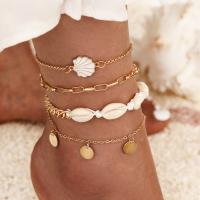 Zinc Alloy Anklet with Shell gold color plated 4 pieces & for woman & enamel Length Approx 7.48 Inch Sold By Set