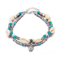 Sinc Alloy Anklet, le turquoise & Shell, dath platanam plátáilte, do bhean & il-snáithe, Fad Thart 9.45 Inse, Díolta De réir PC