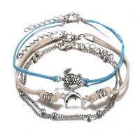 Bracelet de cheville en alliage de zinc, avec corde de coton, avec 1.96 inch chaînes de rallonge, Placage de couleur platine, 4 pièces & pour femme, 19.5cm,20cm, Vendu par fixé