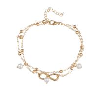 Sinc Alloy Anklet, le Pearl Plaisteacha, le 1.96 inch slabhra extender, plátáilte, do bhean & il-snáithe, dathanna níos mó le haghaidh rogha, Fad Thart 9.06 Inse, Díolta De réir PC