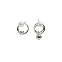 Mässing Stud Örhänge, med Plast Pearl, för kvinna, silver, 6mm,12mm, Säljs av Par