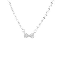 Cubic Zircon Micro Pave Mässing Halsband, Bowknot, micro bana cubic zirconia & för kvinna, silver, 3x9mm, Längd 45 cm, Säljs av PC